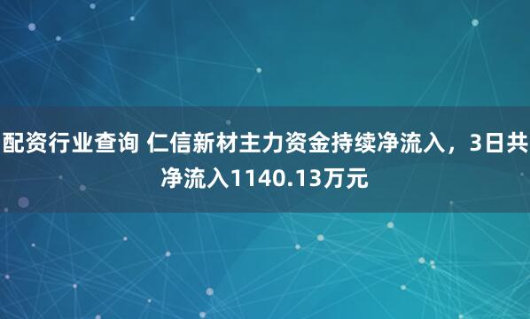 配资行业查询 仁信新材主力资金持续净流入，3日共净流入1140.13万元